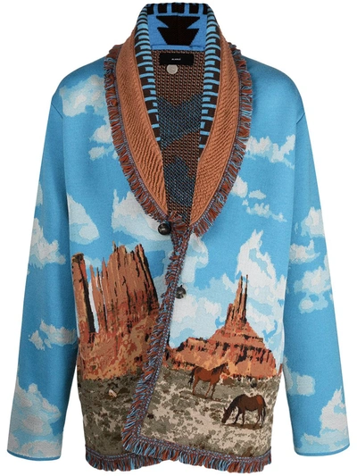 Alanui Men's The Monument Valley Horse Cardigan Jumper In Red