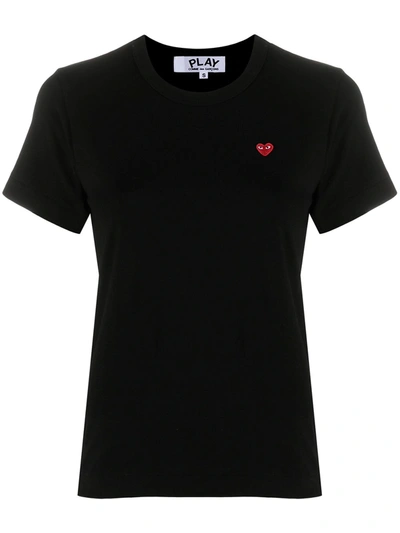 Comme Des Garçons Play Embroidered-logo Cotton T-shirt In Black