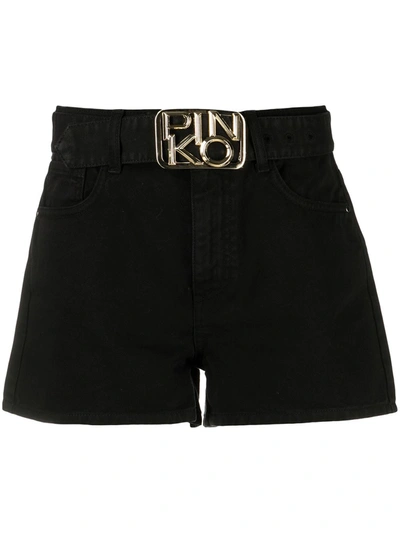 Pinko Logo-plaque Belted Shorts In Black