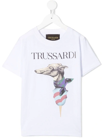 Trussardi Junior Kids' Graphic Logo Print Cotton Sweatshirt In White