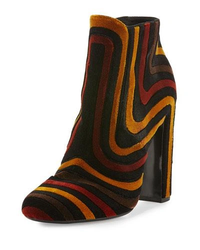 Ferragamo Striped Velour Ankle Boot, Nero/ecorce/polle