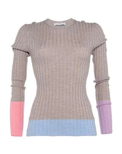 Jw Anderson Ribbed Color-block Merino Wool Sweater In Beige,multi