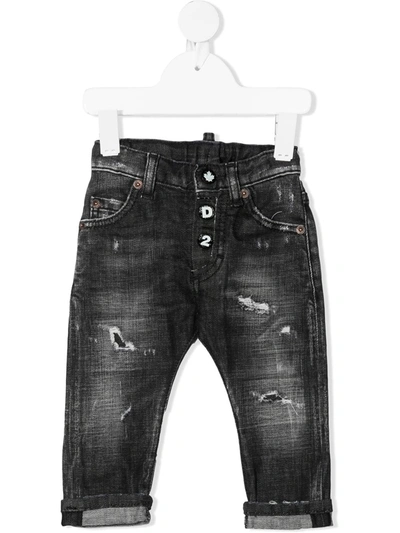 Dsquared2 Babies' Distressed Straight-leg Jeans In 黑色