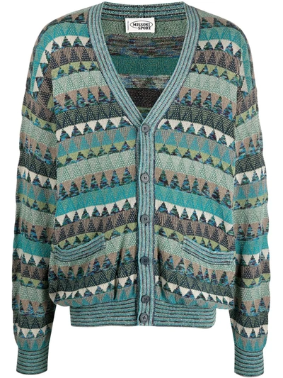 Pre-owned Missoni 1980s Geometric Pattern V-neck Cardigan In Green