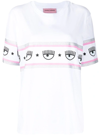 Chiara Ferragni Logomania Band Oversized T-shirt In White,pink