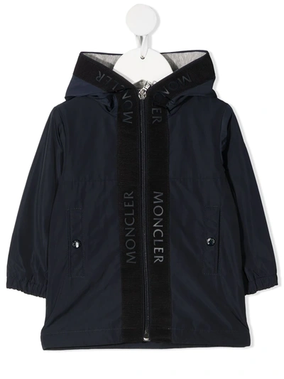 Moncler Babies' Zip-up Hooded Raincoat In 蓝色