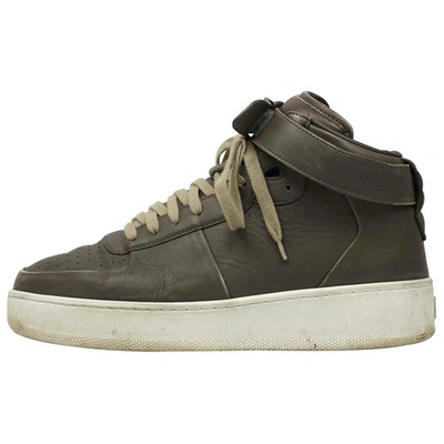 Pre-owned Celine Leather High Trainers In Khaki