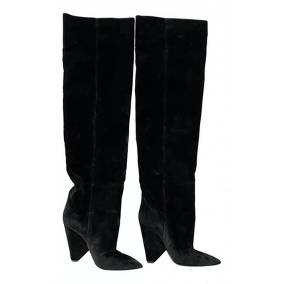 Pre-owned Saint Laurent Velvet Boots In Black