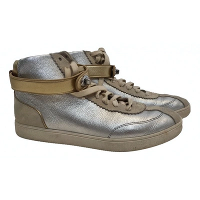 Pre-owned Coach Leather Trainers In Silver