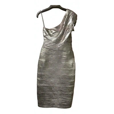 Pre-owned Herve Leger Glitter Mid-length Dress In Gold