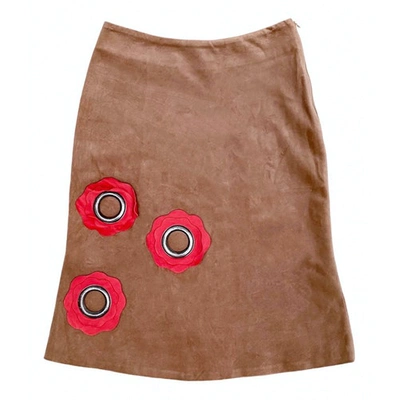 Pre-owned Venera Arapu Velvet Mid-length Skirt In Camel