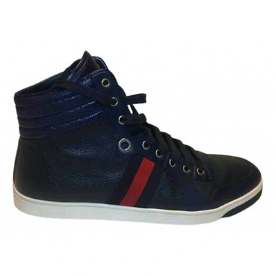 Pre-owned Gucci Leather High Trainers In Blue