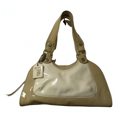 Pre-owned Trussardi Patent Leather Handbag In Beige