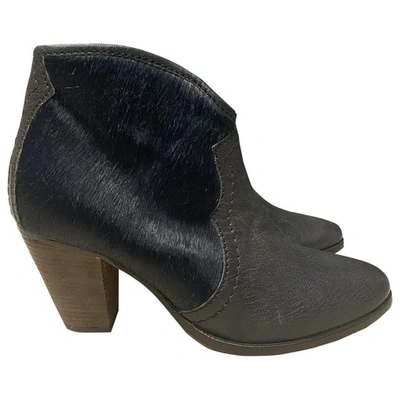 Pre-owned Jigsaw Leather Ankle Boots In Navy