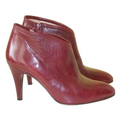 Pre-owned Bruno Magli Leather Ankle Boots In Burgundy