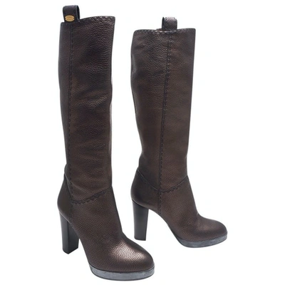 Pre-owned Fendi Leather Boots In Metallic