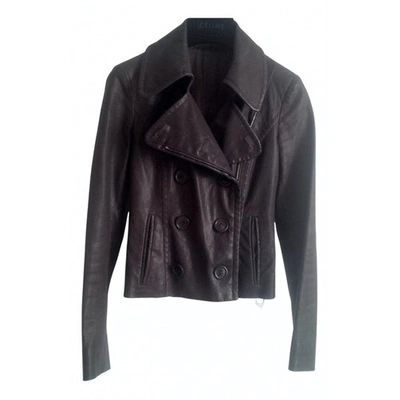 Pre-owned Prada Leather Biker Jacket In Brown