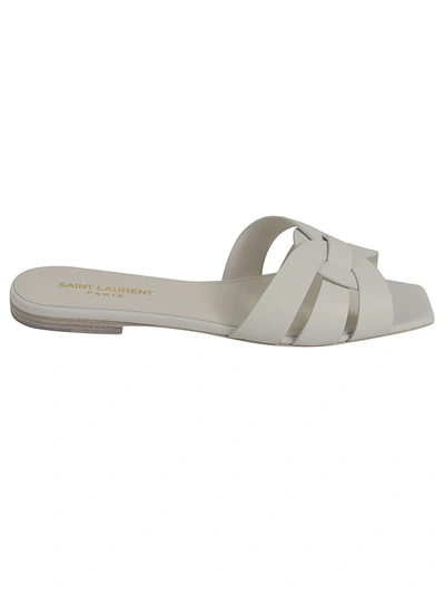 Saint Laurent White Slide Sandals With Square Toe For Women