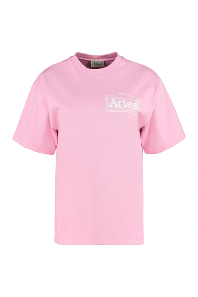 Aries Logo-print Cotton T-shirt In Pink