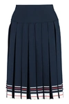 Thom Browne Pleated Striped Stretch-knit Skirt In Blue