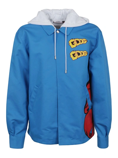Gcds Oversize Printed Cotton Blend Hoodie In Blue