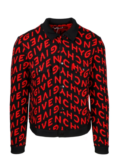 Givenchy Black & Red Wool Refracted Logo Bomber Jacket