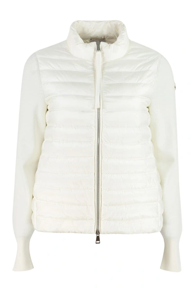 Moncler Knitted Sleeves Padded Jacket In Panna