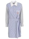 Chloé Stripe Floral Embroidered Long Sleeve Poplin Shirtdress In Blue/white