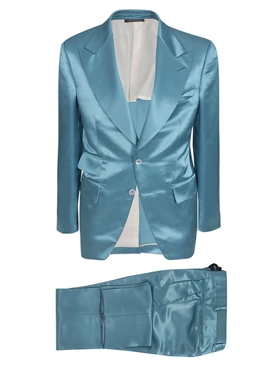 Tom Ford 2 Buttoned Plain Suit In Light Blue