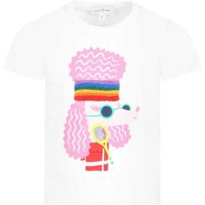 Marc Jacobs Kids' White T-shirt For Girl With Dog In Bianco