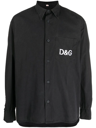Pre-owned Dolce & Gabbana 1990s Logo Embroidered Shirt In Black