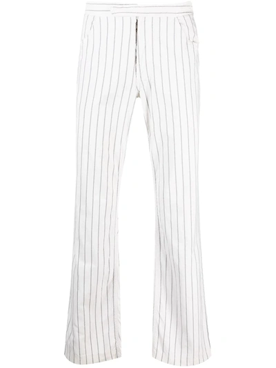 Pre-owned Maison Margiela 2000s Pinstripe Cotton Trousers In White