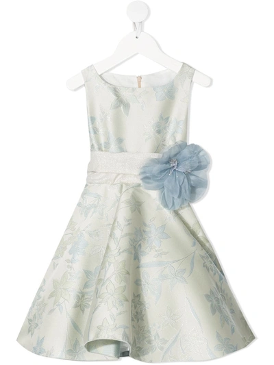 La Stupenderia Kids' Floral Jacquard Belted Dress In Green