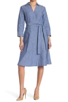 TOMMY HILFIGER STRIPED 3/4 SLEEVE CHAMBRAY SHIRT DRESS,195105784587