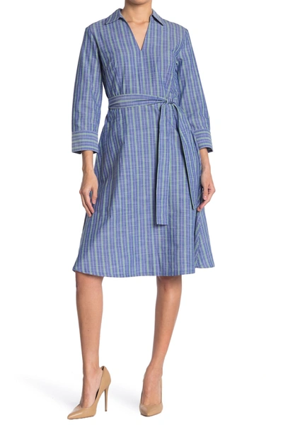 Tommy Hilfiger Striped 3/4 Sleeve Chambray Shirt Dress In Indigo/new