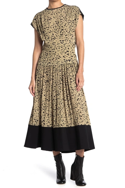 Proenza Schouler Animal Print Cap Sleeve A-line Maxi Dress In Black/sage Inky Leopard