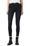 Allsaints Womens Black Miller Studded Skinny Mid-rise Stretch-denim Jeans 27 In Black