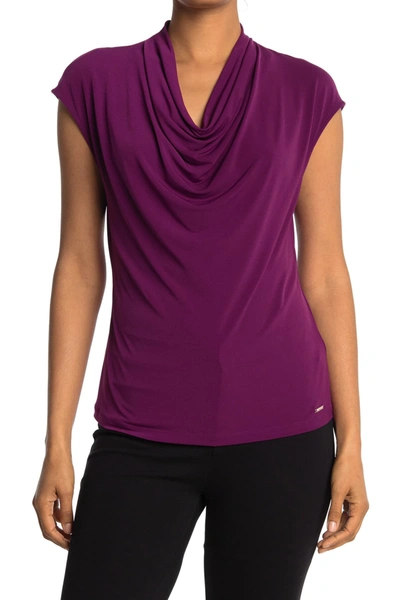 Calvin Klein Cowl Neck Cap Sleeve Blouse In Dk Purple