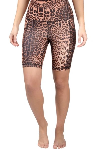 90 Degree By Reflex Animal Print Biker Shorts In P368 Jaguar Brown