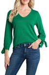 Cece By Cynthia Steffe Tie Sleeve Cotton Blend Sweater In Vibrant Kelly