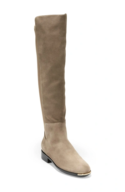 Cole Haan Grand Ambition Huntington Over The Knee Boot In Brown Suede/ Stretch Fabric