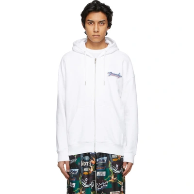 Givenchy White Neon Logo Zip-up Hoodie In 100 White