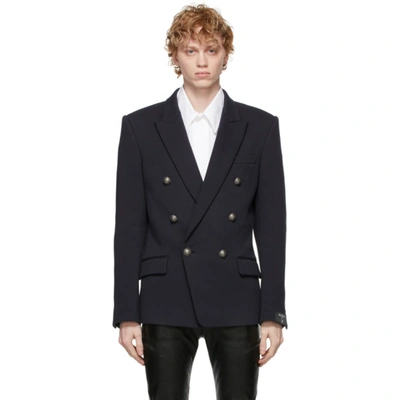 Balmain Navy Cotton Double-breasted Blazer In Blue