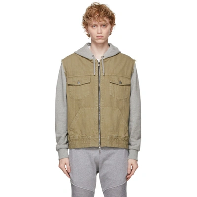 Balmain Drawstring-hooded Faded Cotton-jersey And Denim Jacket In Multicolour