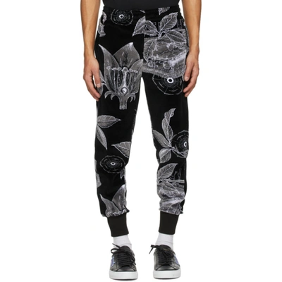 Givenchy Black Velvet Floral Schematics Lounge Trousers In Black/white