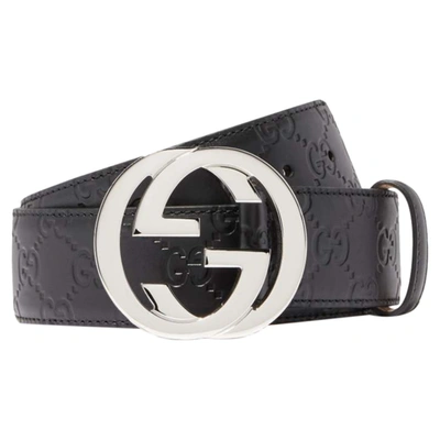 Pre-owned Gucci Black Leather Signature Unisex Belt