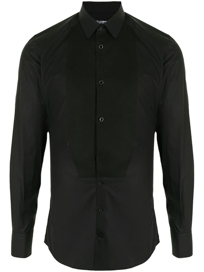 Dolce & Gabbana Bib-collar Cotton Shirt In Black