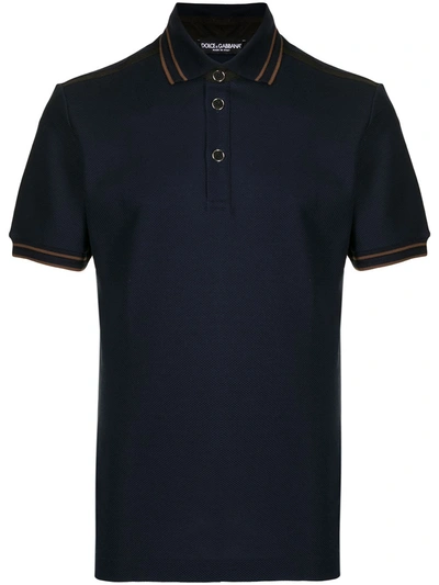 Dolce & Gabbana Stripe Trim Polo Shirt In Blue
