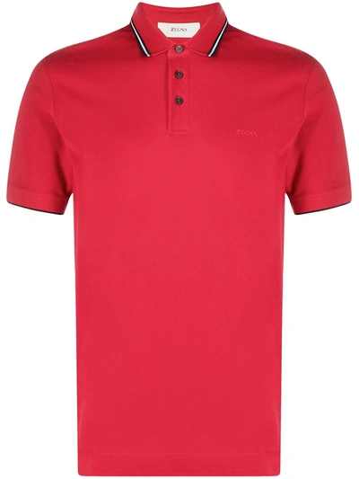 Z Zegna Contrasting-trim Cotton Polo Shirt In Red