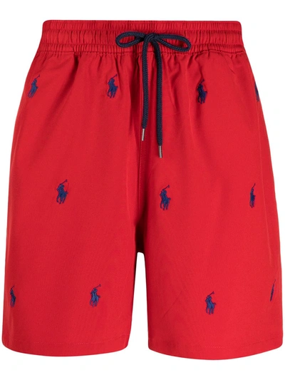 Polo Ralph Lauren Logo-embroidered Drawstring Swim Shorts In Red